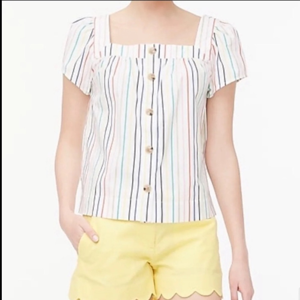 J. Crew Large White Colorful Striped Short Sleeve Peasant Top